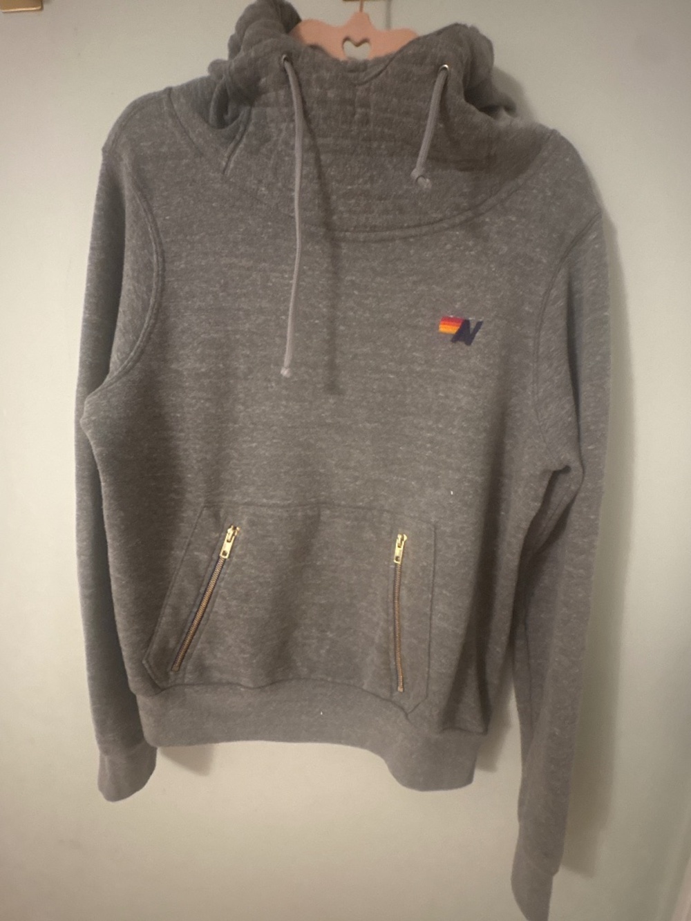 Aviator Nation Gray Rainbow Logo Pullover Hoodie Size M